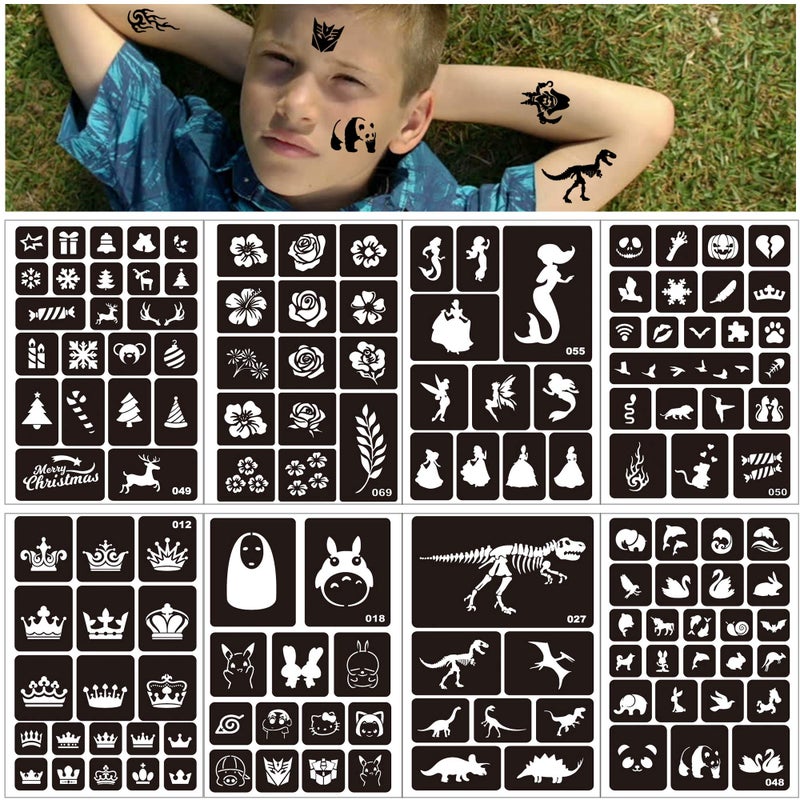 Konsait 262pcs Temporary Tattoos Stencils for Kids, Face and Body Paint Stencils Kit, Girl Boy Glitter Tattoos for Kids School Show Birthdays Halloween Christmas Party Favor Supplies - Image 4